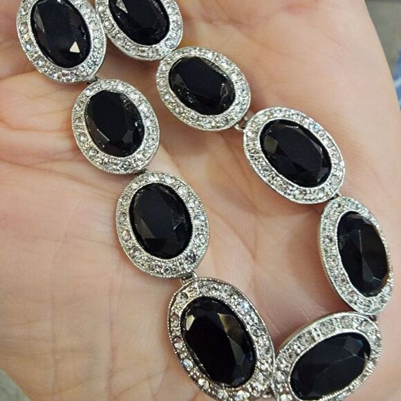 Elegant #Monet Silver Rhodium Black Onyx Oval Rhinestones 3 Pc Set #NWOT - Picture 7 of 16